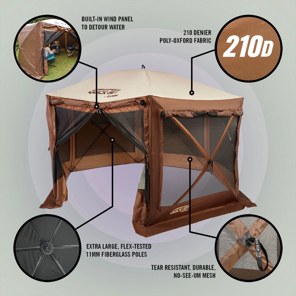 CLAM Quick-Set Pavilion 12.5 x 12.5' Portable Outdoor Canopy Shelter, Green