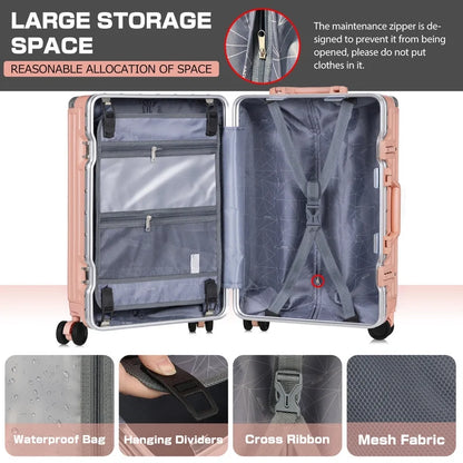 Luggage Aluminium Frame PC ABS Hardshell Suitcase with Spinner Wheels TSA Lock Zipperless Luggage 28 inch Silver