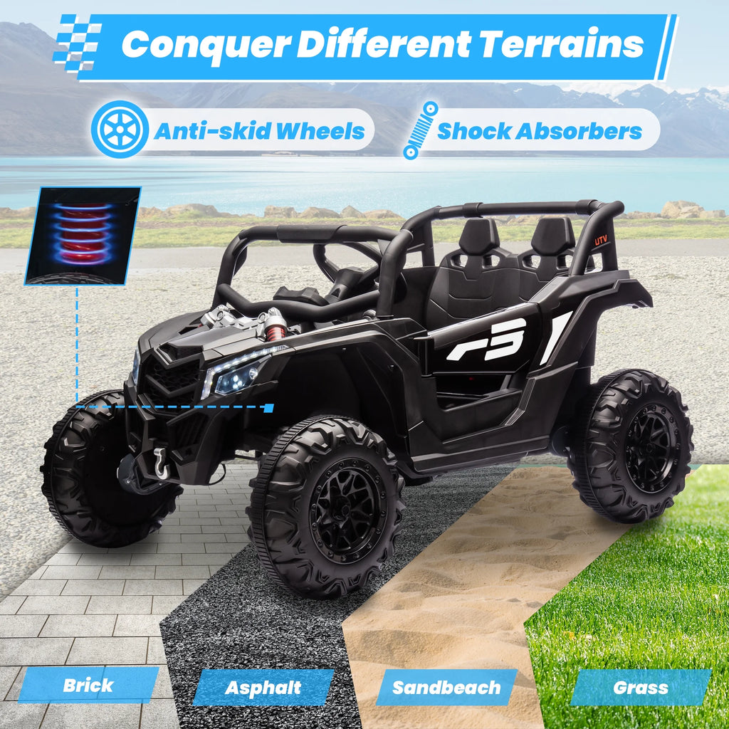 Joyracer 4WD 24 Volt Ride on Toys, 2 Seater Power Car wheels UTV with 800W Motors, Remote Control, Bluetooth Music, Spring Suspension, LED Light, Pink