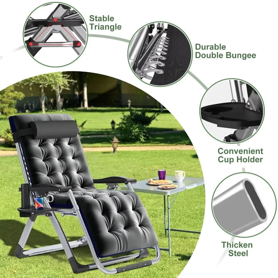 NAIZEA 2 Pack Zero Gravity Chair, Foldable Portable Lawn Recliner with Cushion, Headrest, Cup Holder, Black