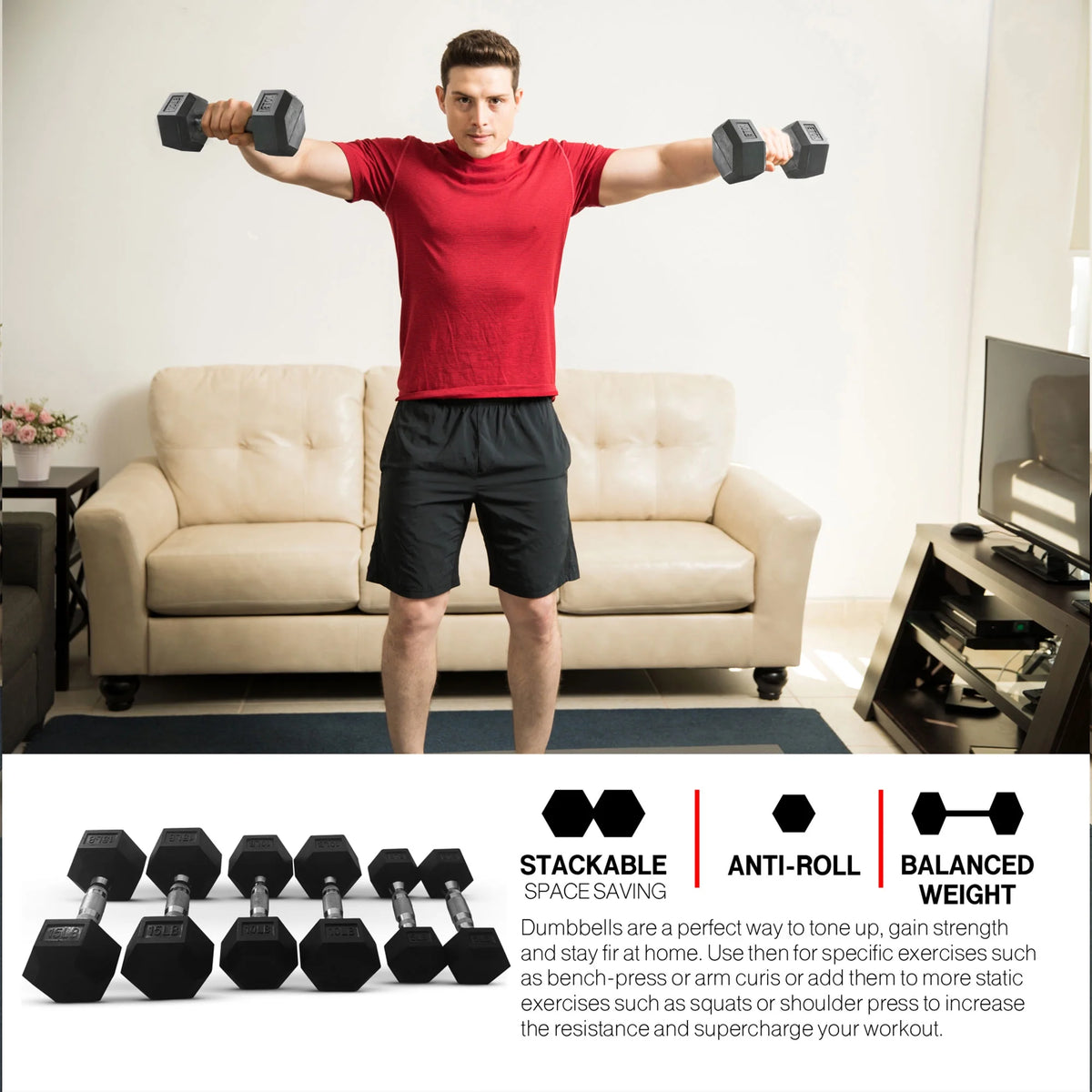 HolaHatha Hex Dumbbell with Rack, 5/10/15/20/25 lb (Black)