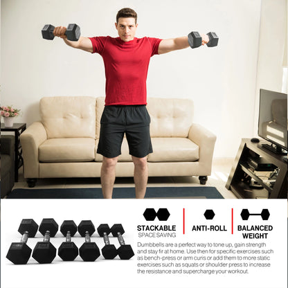 HolaHatha Hex Dumbbell with Rack, 5/10/15/20/25 lb (Black)
