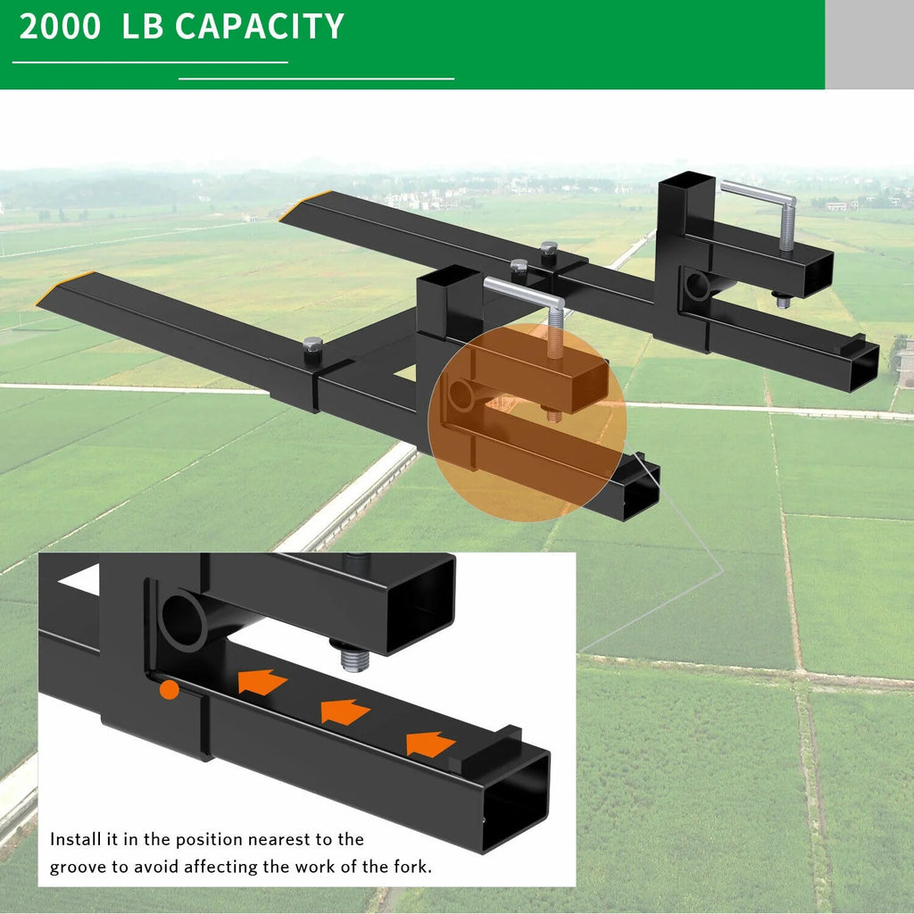 RVNI Tractor Attachment 2000lbs Pallet Forks 60" Clamp on HD with Adjustable Stabilizer Bar for Loader Bucket Skidsteer Forks