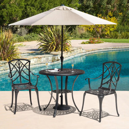NUU GARDEN 2 PCS Cast Aluminum Dining Chairs ,Outdoor Patio Bistro Chairs Set of 2 ,Stackable Patio Dining Chairs with Armrest,Black with Gold-Painted Edge