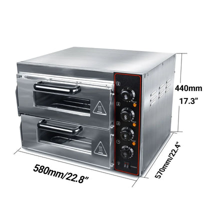 Commercial Pizza Oven 16 inch Pizza Double Deck 3000W 110V Electric Oven Multipurpose Toaster Bake Broiler 40L Stainless Steel for Restaurant Home Pizza Pretzels Baked Roast Yakitori