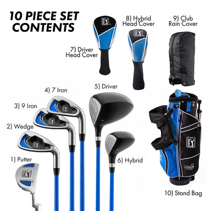 PGA Tour Right-Handed 10 Piece Kids Golf Club Stand Bag Set; Player Height 4'8 - 5'2", Ages 8-12