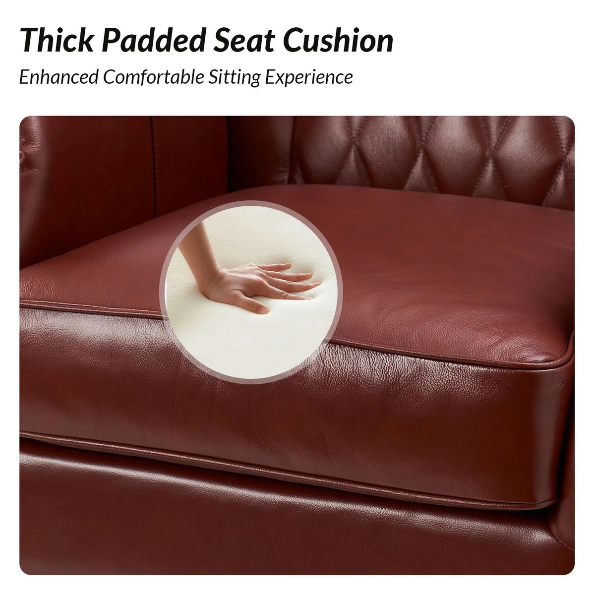 Traditional Genuine Leather Accent Chair with Nailhead Trim Tufted Armchair for Living Room Camel