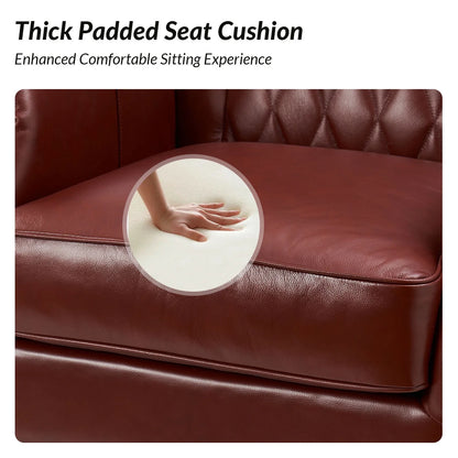 Traditional Genuine Leather Accent Chair with Nailhead Trim Tufted Armchair for Living Room Camel