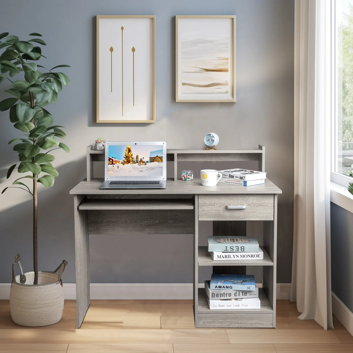 Ktaxon Computer Desk Home Office Workstation Laptop Table Drawer Shelf Furniture White