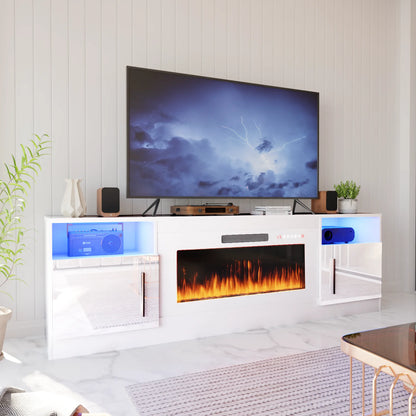 Waleaf Fireplace TV Stand with 36" Electric Fireplace Up to 80" TVs, Modern Wood Media TV Console with Highlight Cabinet, White