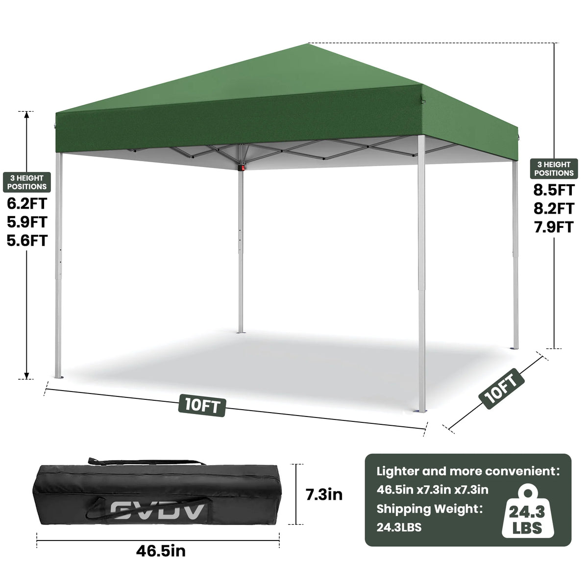 GVDV Canopy Tent, 10x10 ft Easy Pop up Outdoor Canopy Tent, Portable Straight Leg Gazebo Instant Canopy, Blue