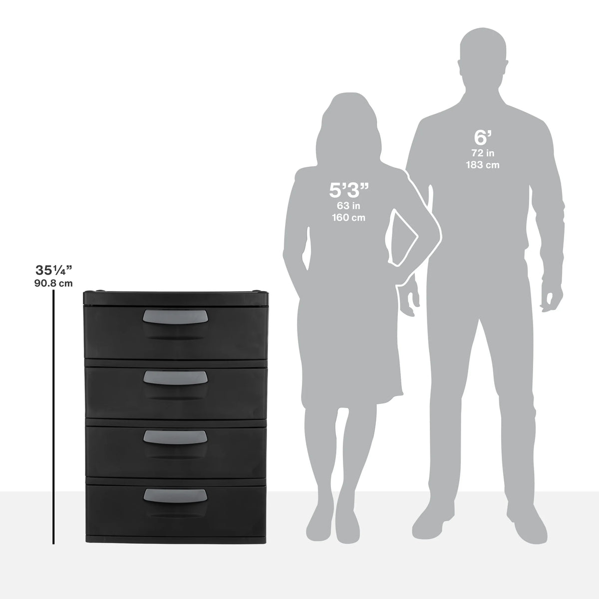 Sterilite 4 Drawer Unit, Durable Plastic Storage Solution for Garages and Basements, Dark Gray