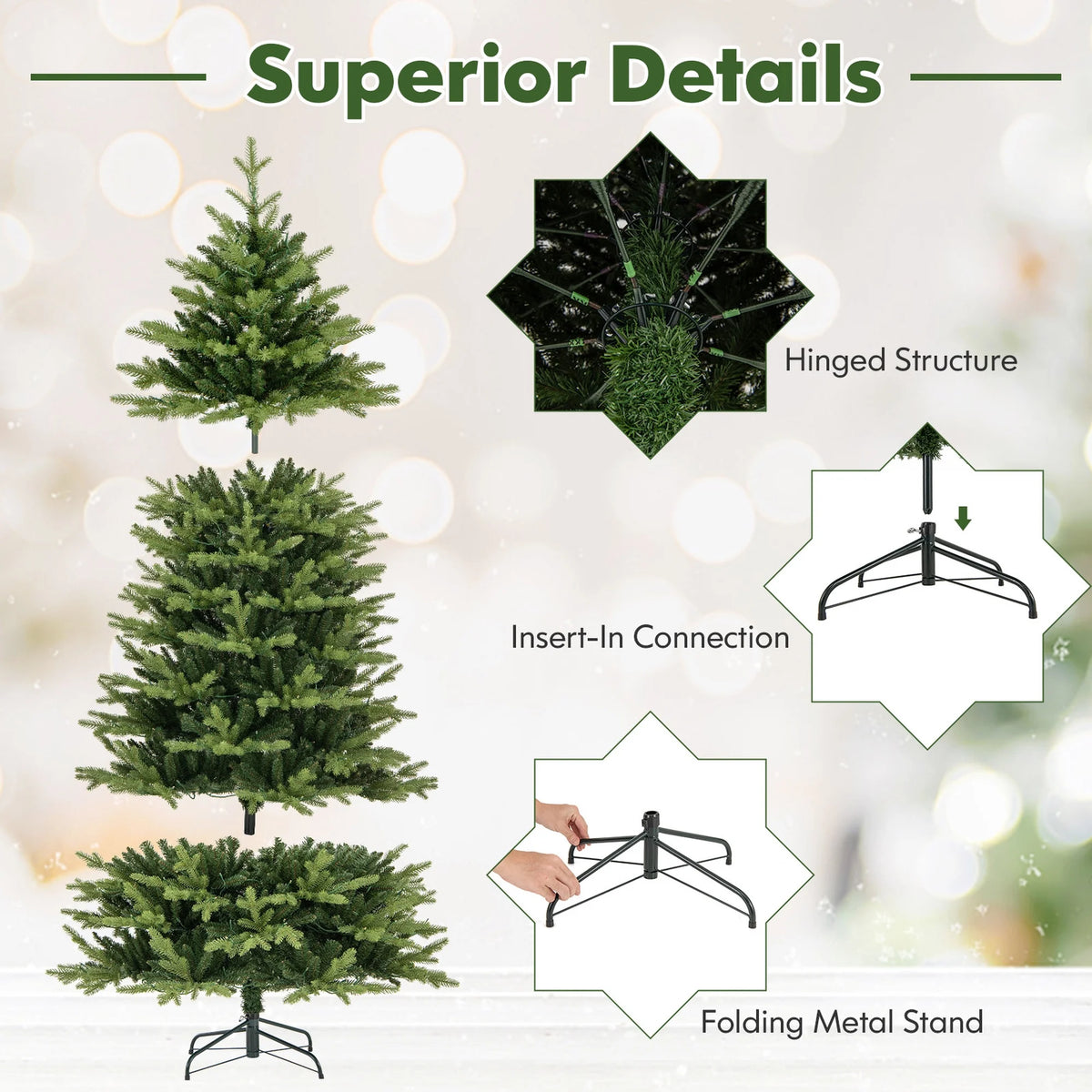 Costway 5 FT Pre-Lit Christmas Tree Hinged with 250 Multi-color Lights & 844 Branch Tips