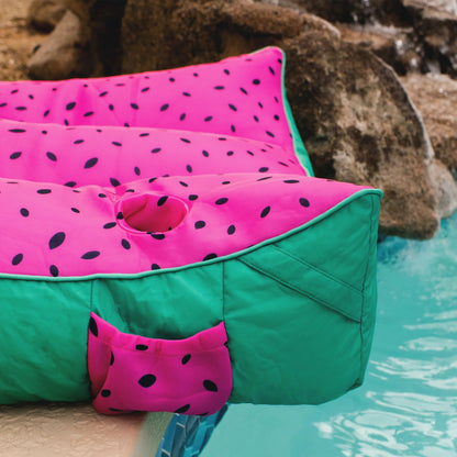 Big Joe Captain's Float No Inflation Needed Pool Lounger with Drink Holder, Tropical Hibiscus Aqua Double Sided Mesh, Quick Draining Fabric, 3 feet