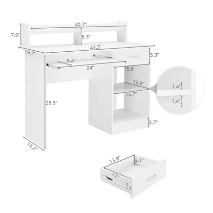 Ktaxon Computer Desk Home Office Workstation Laptop Table Drawer Shelf Furniture White
