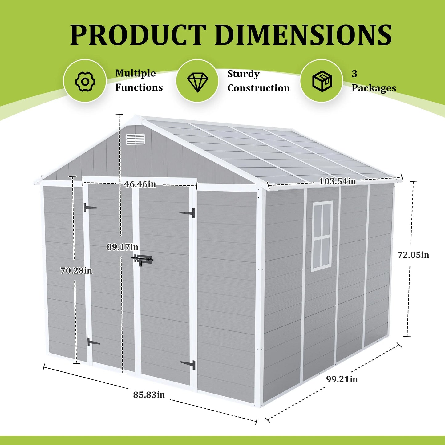 Seizeen Shed and Outdoor Storage, 41 Cu.Ft Small Outdoor Resin Shed with 3 Doors & Floor, 306GAL Deck Box Waterproof Plastic Tool Storage Shed for Cushion Lawn Mower Garbage Cans
