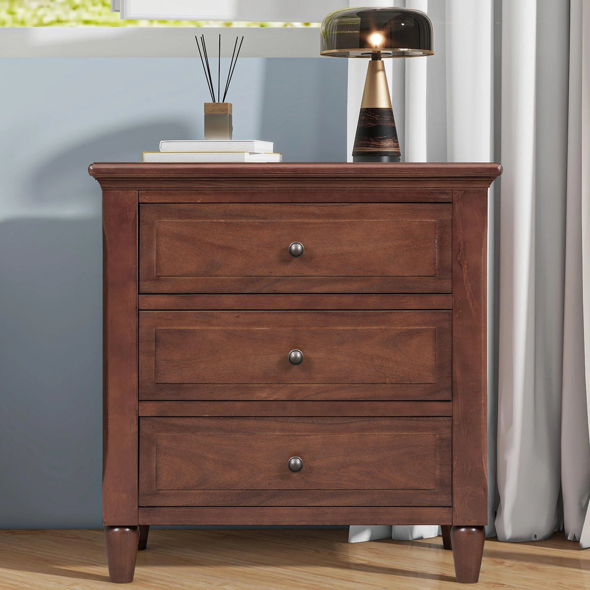 White Nightstand for Bedroom, Atumon Nightstand with 3 Drawers, Wood Bedside Table, Modern Nightstand Furniture for Bedroom, 28"L x 16.9"W x 28"H