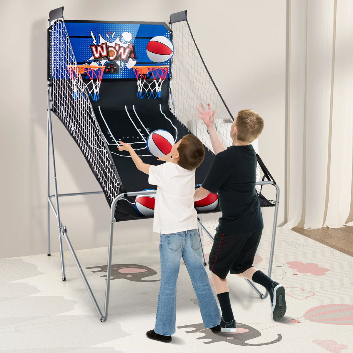 Costway Dual Shot Basketball Arcade Game with 8 Game Modes Electronic Scoring Blue