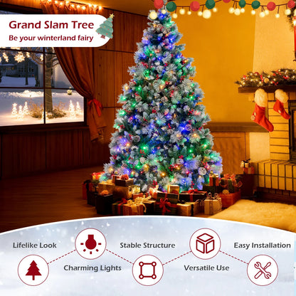 Costway 7 FT Pre-Lit Artificial Christmas Tree Hinged with Pine Needles 400 LED Lights