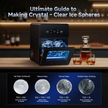 Simzlife Sphere Ice Maker,10 pcs/Hour, 150 pcs/Day,Clear Ice Ball Maker with Enhanced Insulation, with LCD Touch Screen, Self-Cleaning, Quiet Home and Bar Ice for Whiskey Bourbon Parties