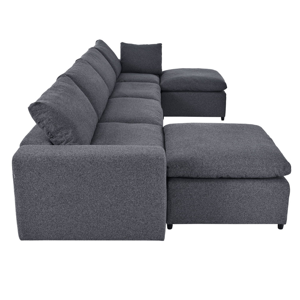 Harper & Bright Designs Convertible Modular Sectional Sofa with 2 Removable Ottomans & Pillows, Large U Shape Cloud Couch with Reversible Chaise for Living Room, Grey