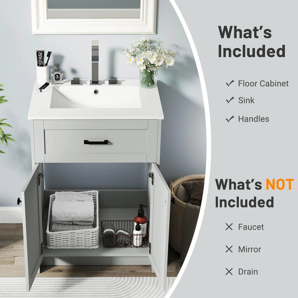 Costway Bathroom Vanity Unit with Basin Under Sink Bathroom Storage Cabinet Freestanding