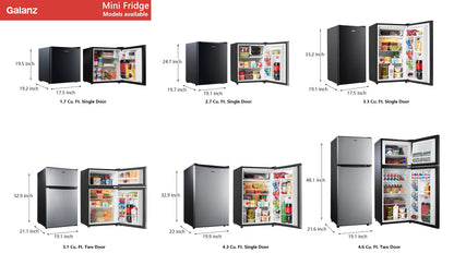 Galanz 4.3 Cu ft Single Door Mini Fridge, Stainless Steel Look, New, Width 19.12"