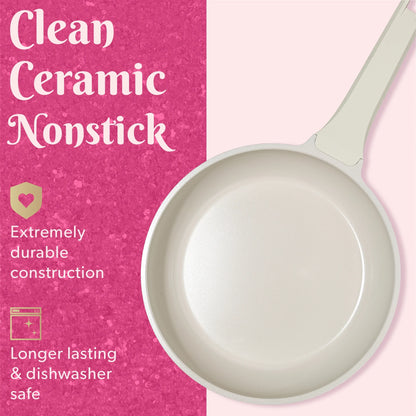 Paris Hilton 10-Piece Ceramic Nonstick Cast Aluminum Cookware Set, Clean Ceramic? Coating, Faceted Pink Design