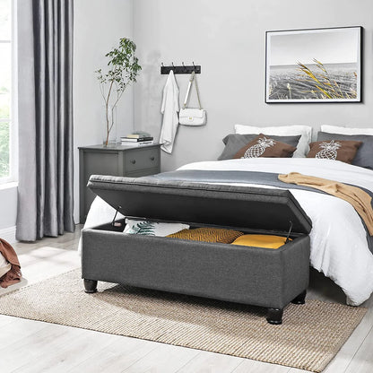 SONGMICS 46.5" Storage Ottoman Bench Storage Bench Bedroom Bench 330lb Load Capacity Solid Wood Legs Light Gray
