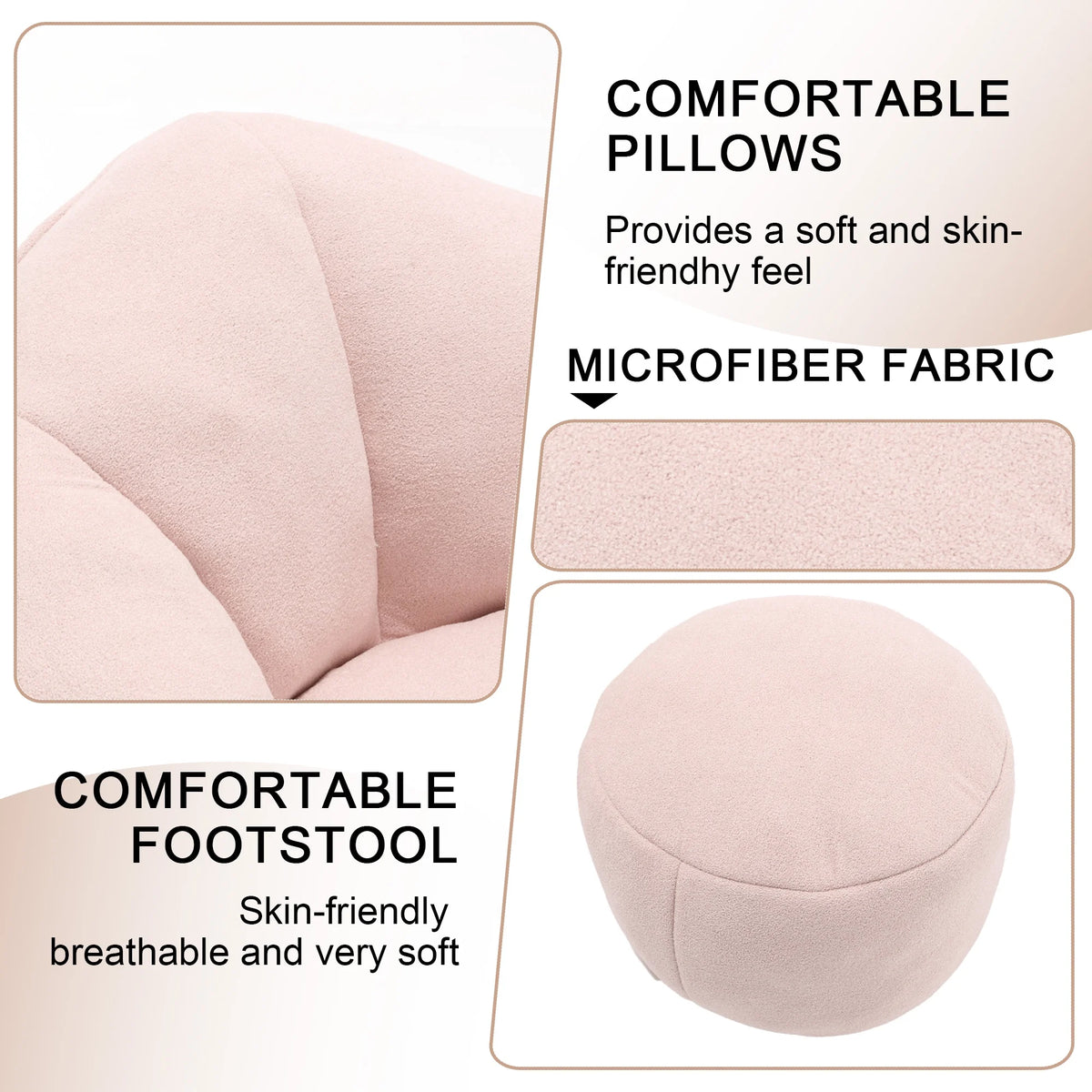 MOONMISS Microfiber Upholstered High Pressure Foam Round Lazy Bean Bag Sofa Chair with Ottoman-Gray