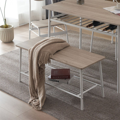 6-Piece Dining Table and Chair Set, Includes 1 Table, 1 Bench and 4 Chairs, Rectangular Kitchen Table and Armless Chairs, Compact Chairs with Curved Backrest for Dining Room