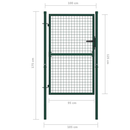 vidaXL Fence Gate Metal Fence Post Garden Gate for Outdoor Patio Steel Green
