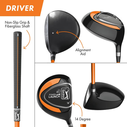 PGA Tour Right-Handed 10 Piece Kids Golf Club Stand Bag Set; Player Height 4'8 - 5'2", Ages 8-12