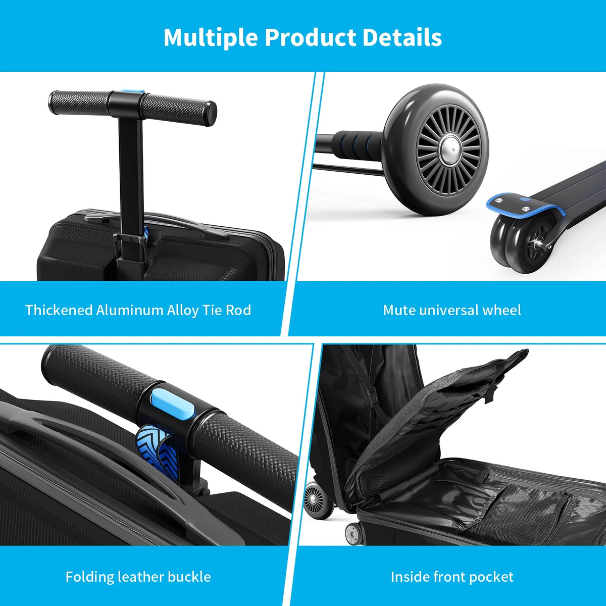 Muhub 2 in 1 Scooter Luggage for Kids and Adult,Foldable Ride on Suitcase with Wheels,Black