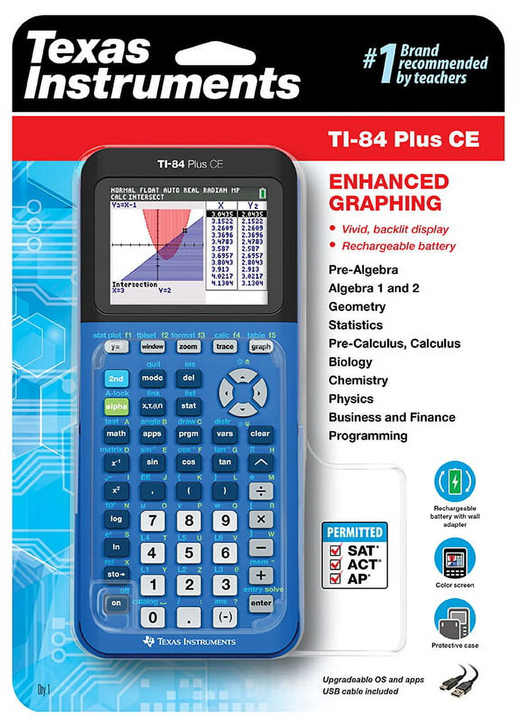 Texas Instruments TI-84 Plus CE Graphing Calculator, Bionic Blue, 7.5 inch
