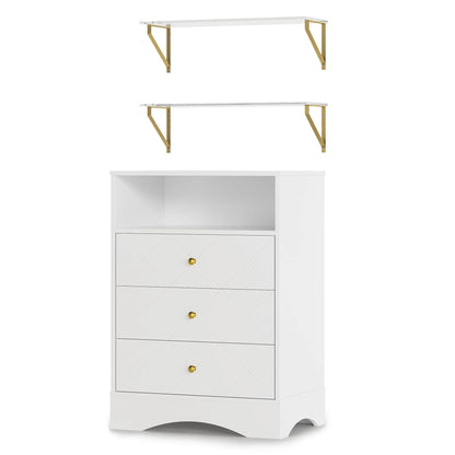 May Color Large White 3 Drawer Dresser Set of 2 with Fluted Panel, Modern Chest of Drawers with Silent Slide Drawers, Wood Accent Nightstand with Storage for Bedroom Living Room, Hallway