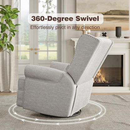 Royalcraft Swivel Nursery Glider Recliner, Comfy Upholstered Glider Chair with Lumbar Pillow and Footrest, Beige