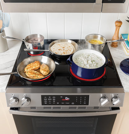 GE? 30" 5.0 Cu. ft. 240 Volts Free-Standing Electric Range with Crisp Mode in Stainless Steel