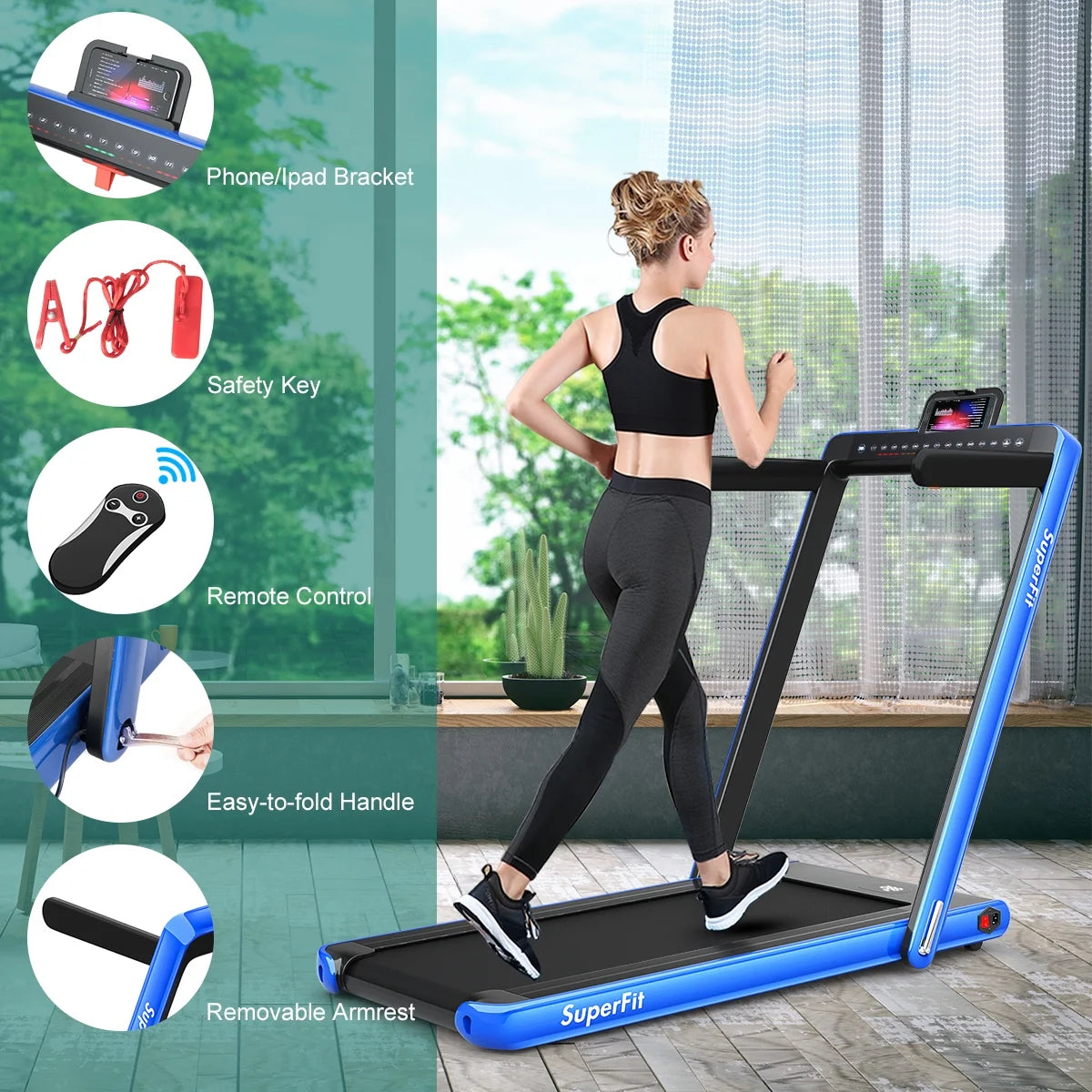 Gymax 2 in 1 Folding Treadmill 2.25HP Running Machine w/ Dual Display APP Control Black