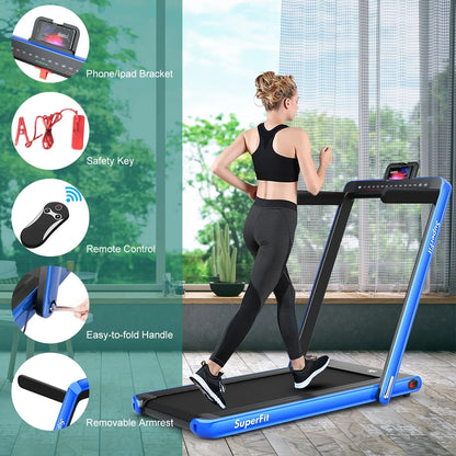 Gymax 2 in 1 Folding Treadmill 2.25HP Running Machine w/ Dual Display APP Control Black