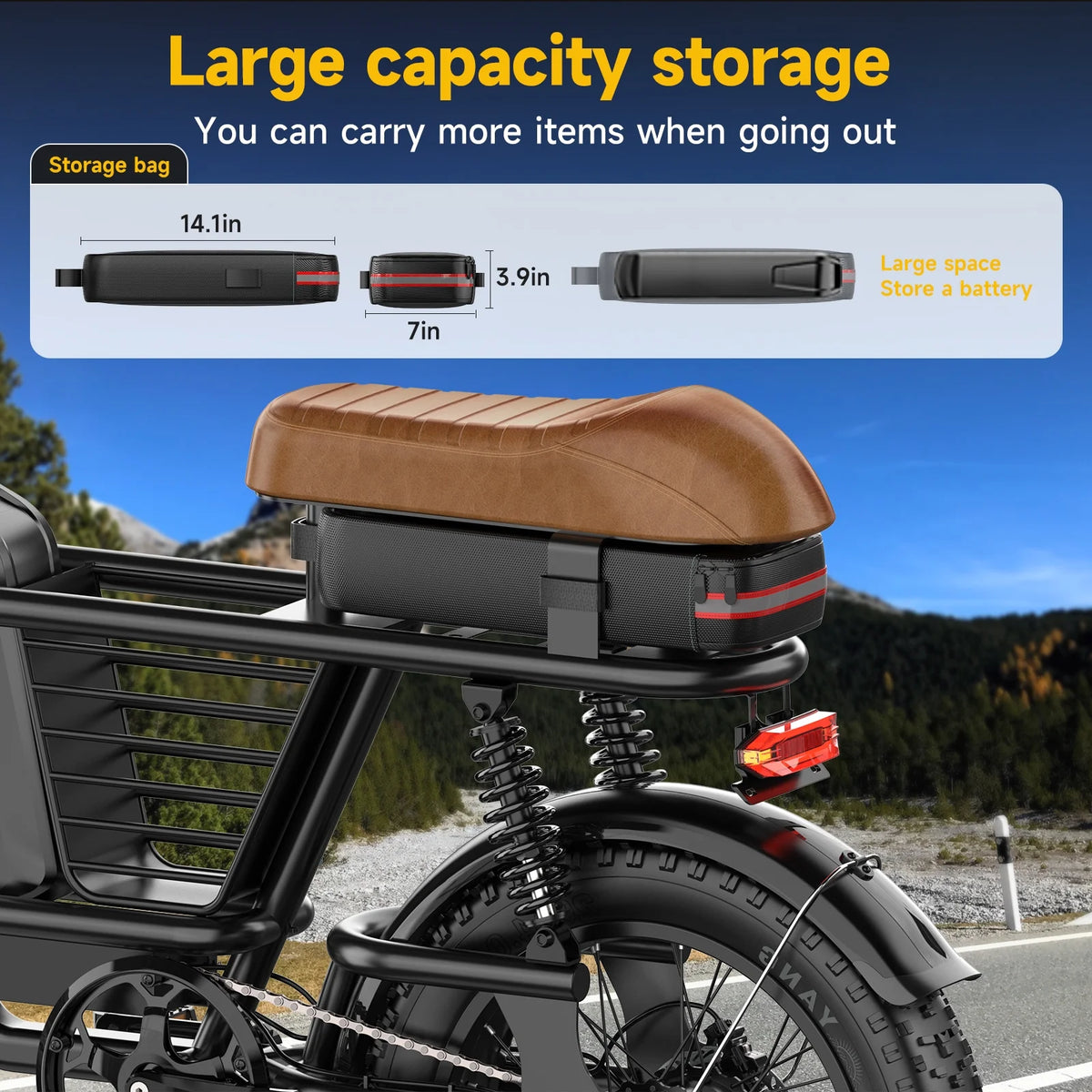 1500W Peak Electric Bike for Adults, 20" Fat Tire E-Bike, 48V 15Ah Battery, 7-Speed E-Mountain Bike with Storage Rack, UL2849