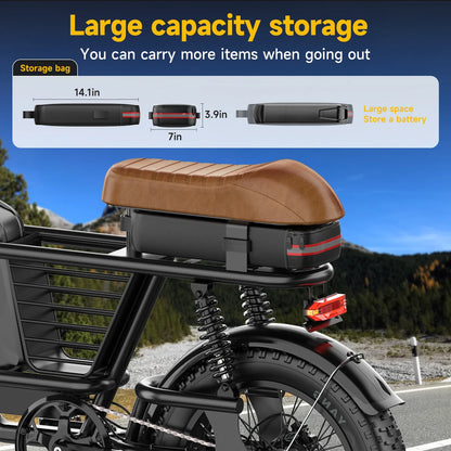 1500W Peak Electric Bike for Adults, 20" Fat Tire E-Bike, 48V 15Ah Battery, 7-Speed E-Mountain Bike with Storage Rack, UL2849