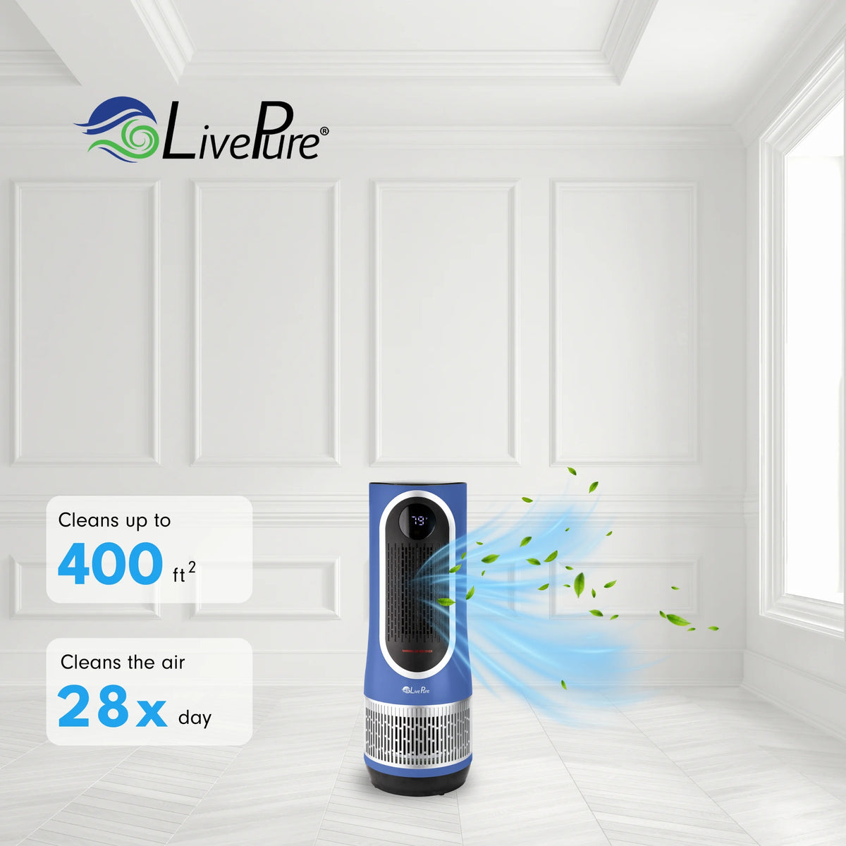 LivePure 3 in 1 Clean Heat Air Purifier/Fan & Heater. Denim Blue