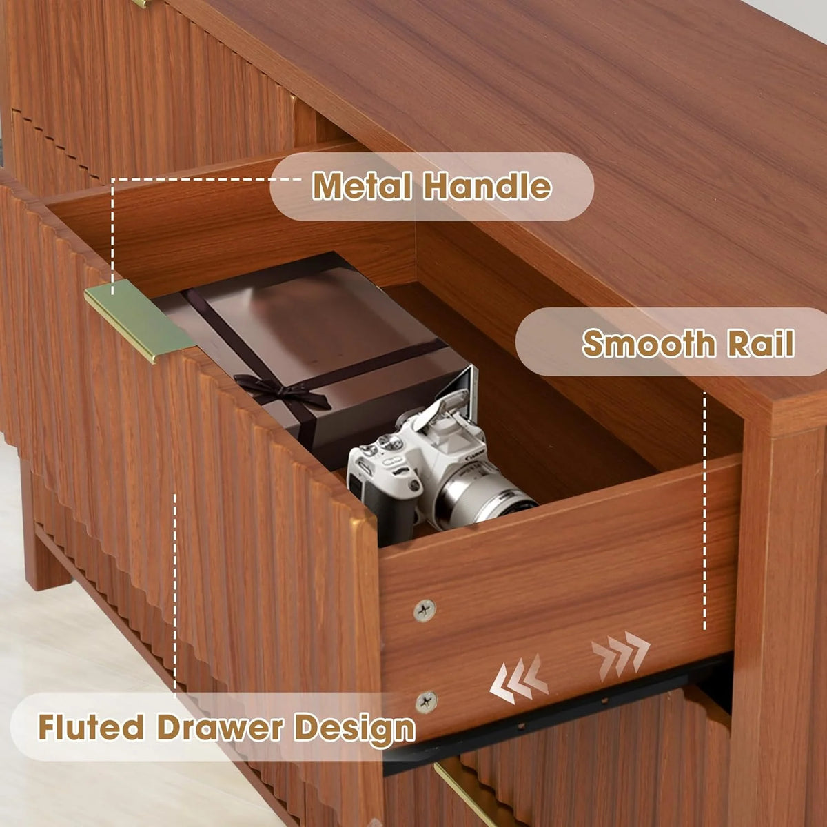 Magic Union Fluted 6 Drawers Dresser for Bedroom, 54" Wide Chest of Drawers with Thick Plank Styling, Wooden Storage Drawer Organizer for Bedroom, Living Room,Hallway, Entryway, Brown