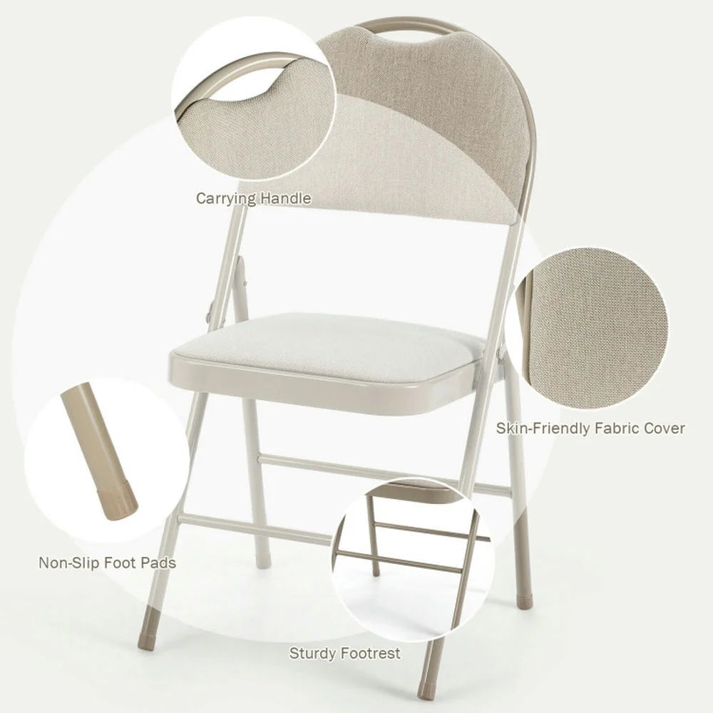 GVN 6 Pack Folding Chairs Portable Padded Office Kitchen Dining Chairs-Beige, Dining Room Chairs, Lounge Chair for Kitchen, Dining, Bedroom, Living