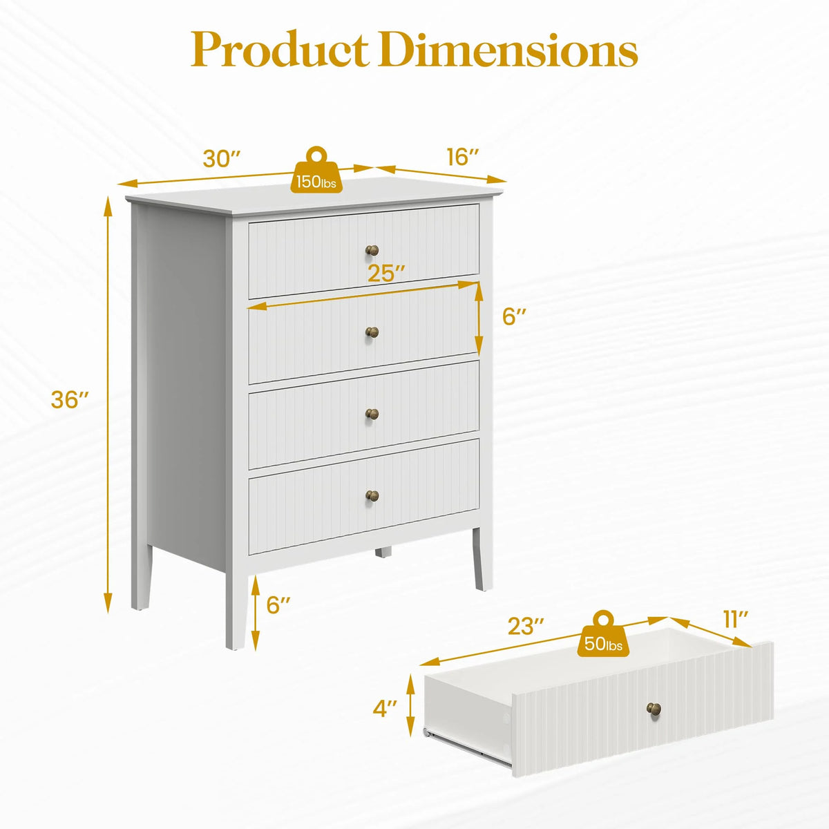 May Color Large White 3 Drawer Dresser Set of 2 with Fluted Panel, Modern Chest of Drawers with Silent Slide Drawers, Wood Accent Nightstand with Storage for Bedroom Living Room, Hallway