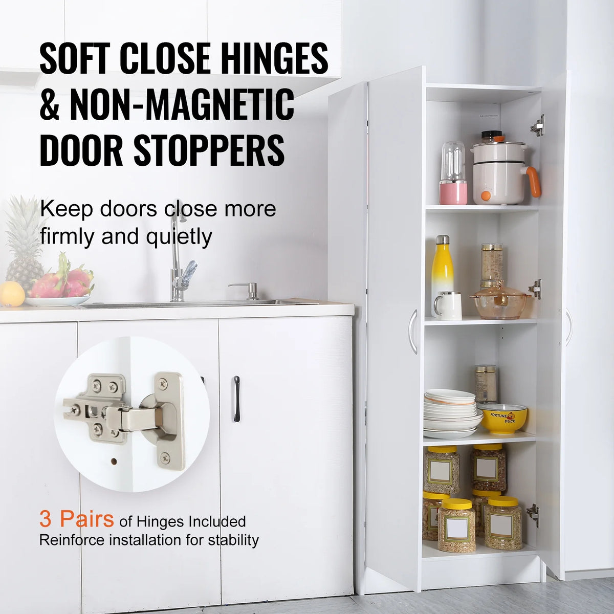 KFFKFF Kitchen Pantry Cabinet with Doors and Adjustable Shelves ��24" x 12" x 60" Tall Food Pantry Storage Cabinet for Kitchen, Living Room and Dinning Room 110LB Loading