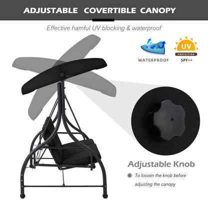AECOJOY 3 Person Canopy Steel Porch Swing, Converting Swing Glider Hammock-Beige