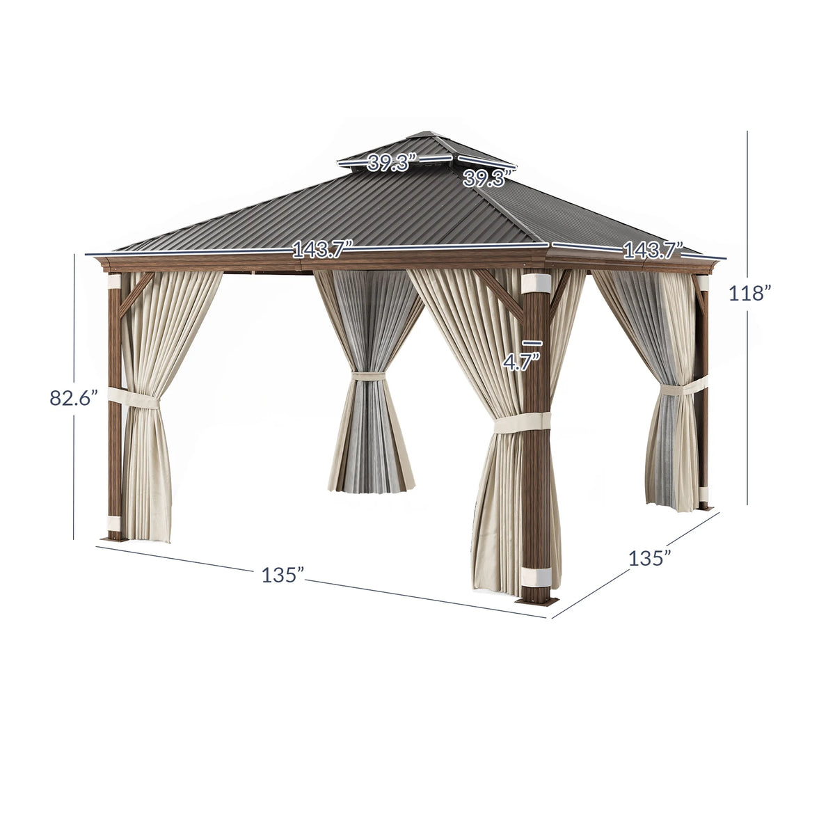BELLEZE 12 x 16ft Hardtop Gazebo, Widen Pole Outdoor Canopy, Aluminium Frame Galvanized Steel Double Roof Waterproof Gazebo Tent with Nettings and Curtains for Patio, Backyard, Deck, Lawns, Garden