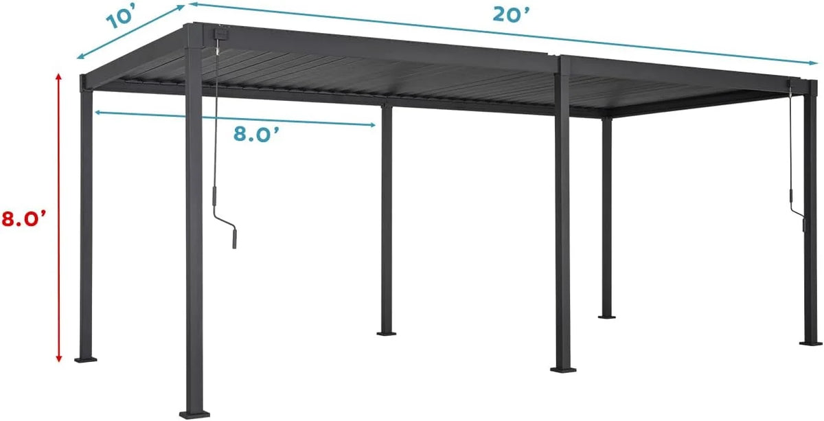 Mirador 10'x 10' Outdoor Pergola, 80S Steel Frame w/ Adjustable Louvers Roof for Garden, Patio, Backyard, Dark Gray